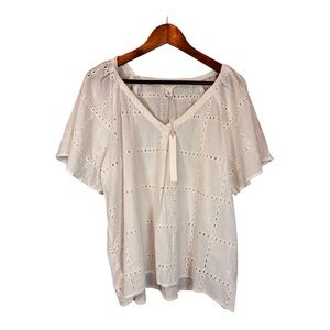 Caslon White Cap Sleeve Tie Front Blouse
